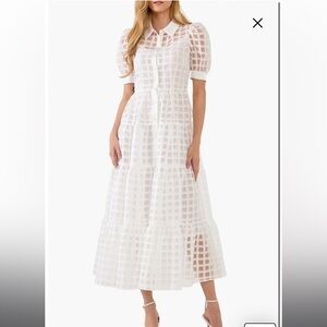 White gridded tiered maxi dress
